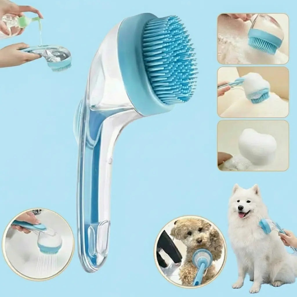 2-in-1 Pet Brush – Built-In Soap Dispenser with Soft Silicone Bristles for Dogs & Cats