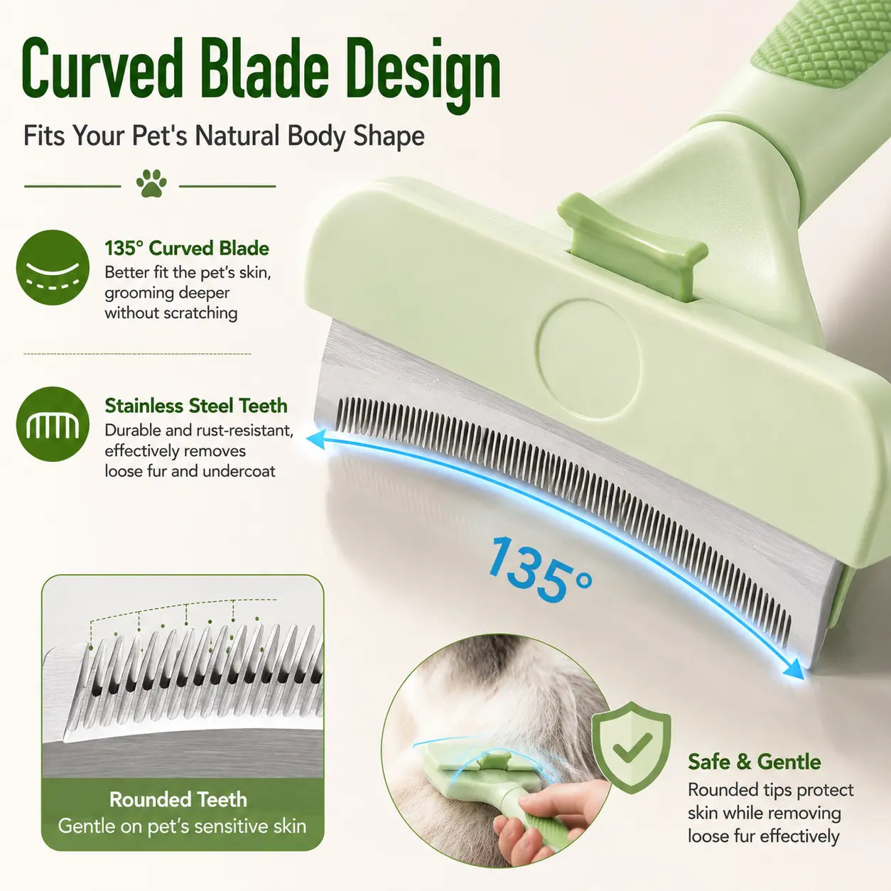 Professional Pet Deshedding Brush - Gentle Deshedding Comb for Loose Fur