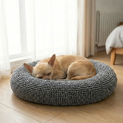 Round Chenille Pet Bed – Ultra-Soft Washable Comfort Bed for Dogs & Cats