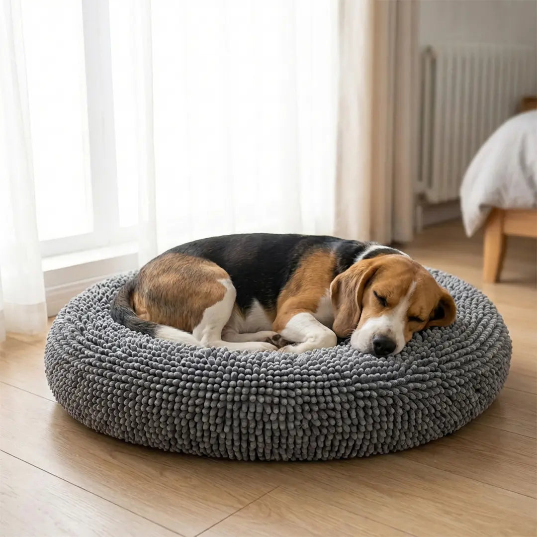 Round Chenille Pet Bed – Ultra-Soft Washable Comfort Bed for Dogs & Cats