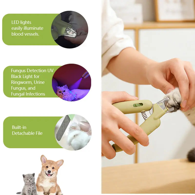 2-in-1 LED Pet Nail Trimmer & Grinder – Safe Precision Clipper for Dogs & Cats