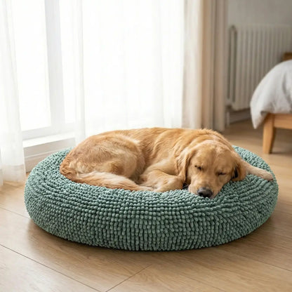 Round Chenille Pet Bed – Ultra-Soft Washable Comfort Bed for Dogs & Cats