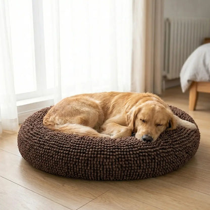Round Chenille Pet Bed – Ultra-Soft Washable Comfort Bed for Dogs & Cats