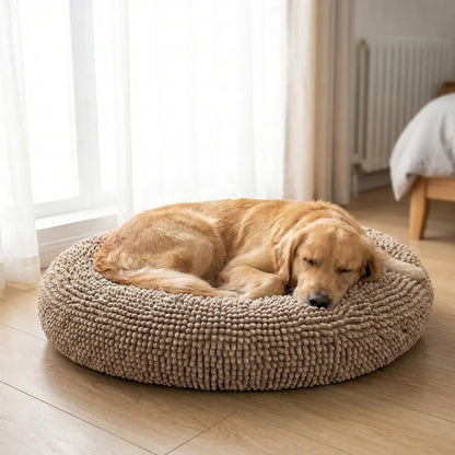 Round Chenille Pet Bed – Ultra-Soft Washable Comfort Bed for Dogs & Cats